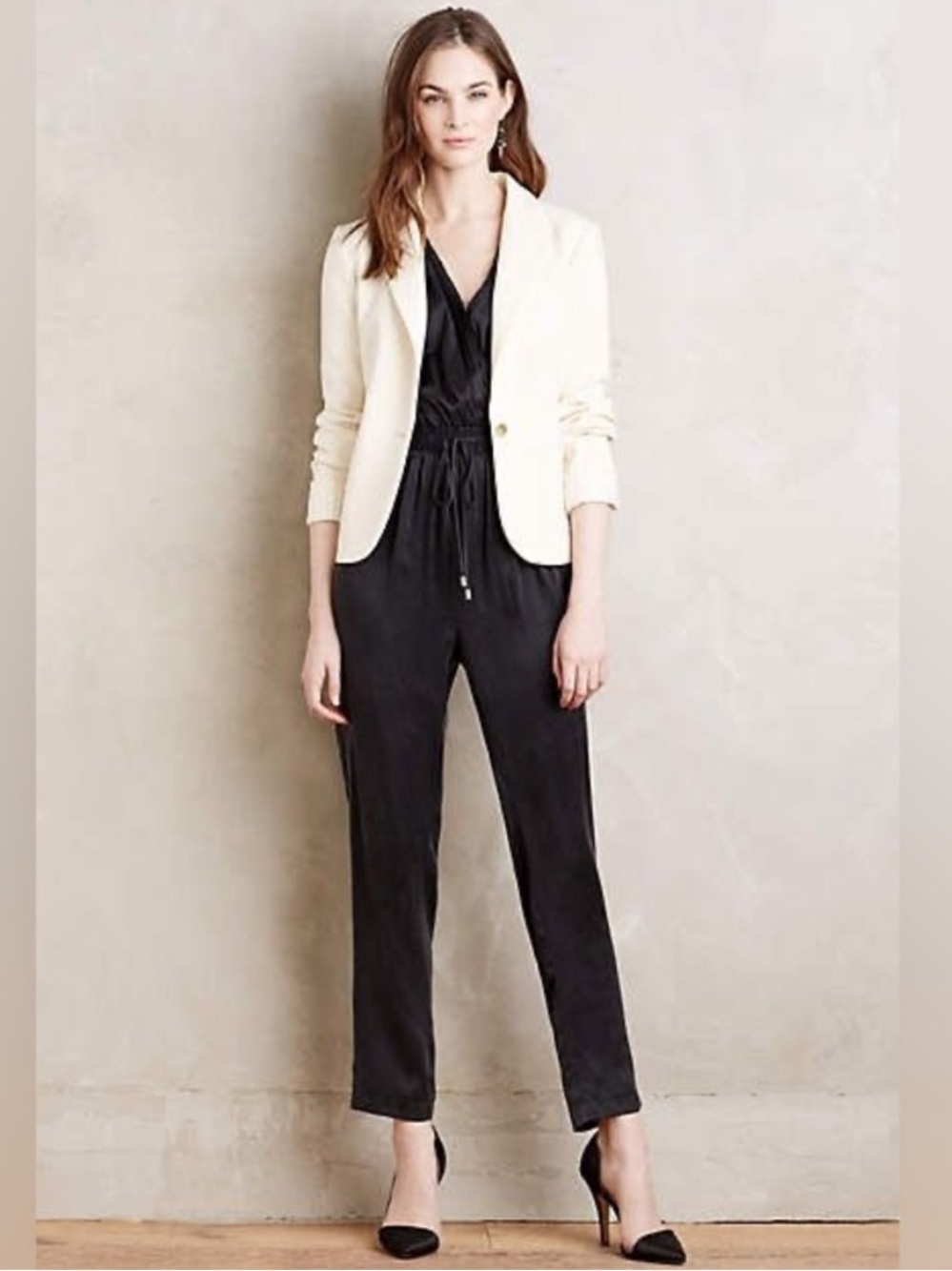 Anthropologie Cartonnier Ottoline Cream Patch Pocket Single Button Blazer Size 8